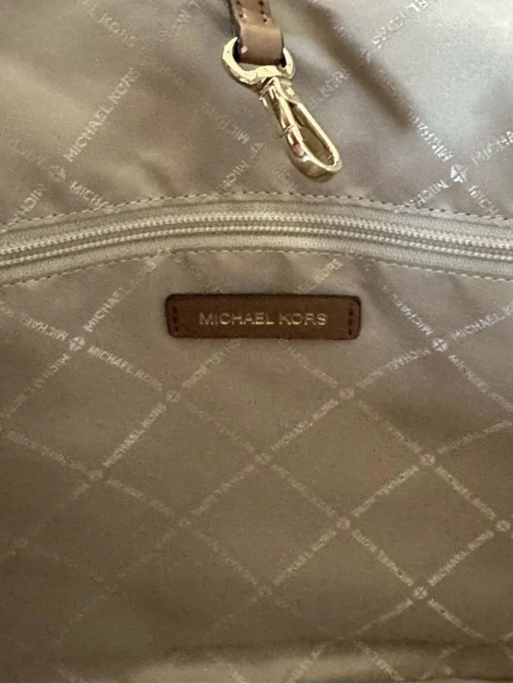 Michael Kors White Multi MK Logo Tote with Brown Trim